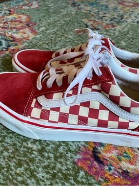 Vans Kids Checkerboard Old Skool Sneakers - Red and White